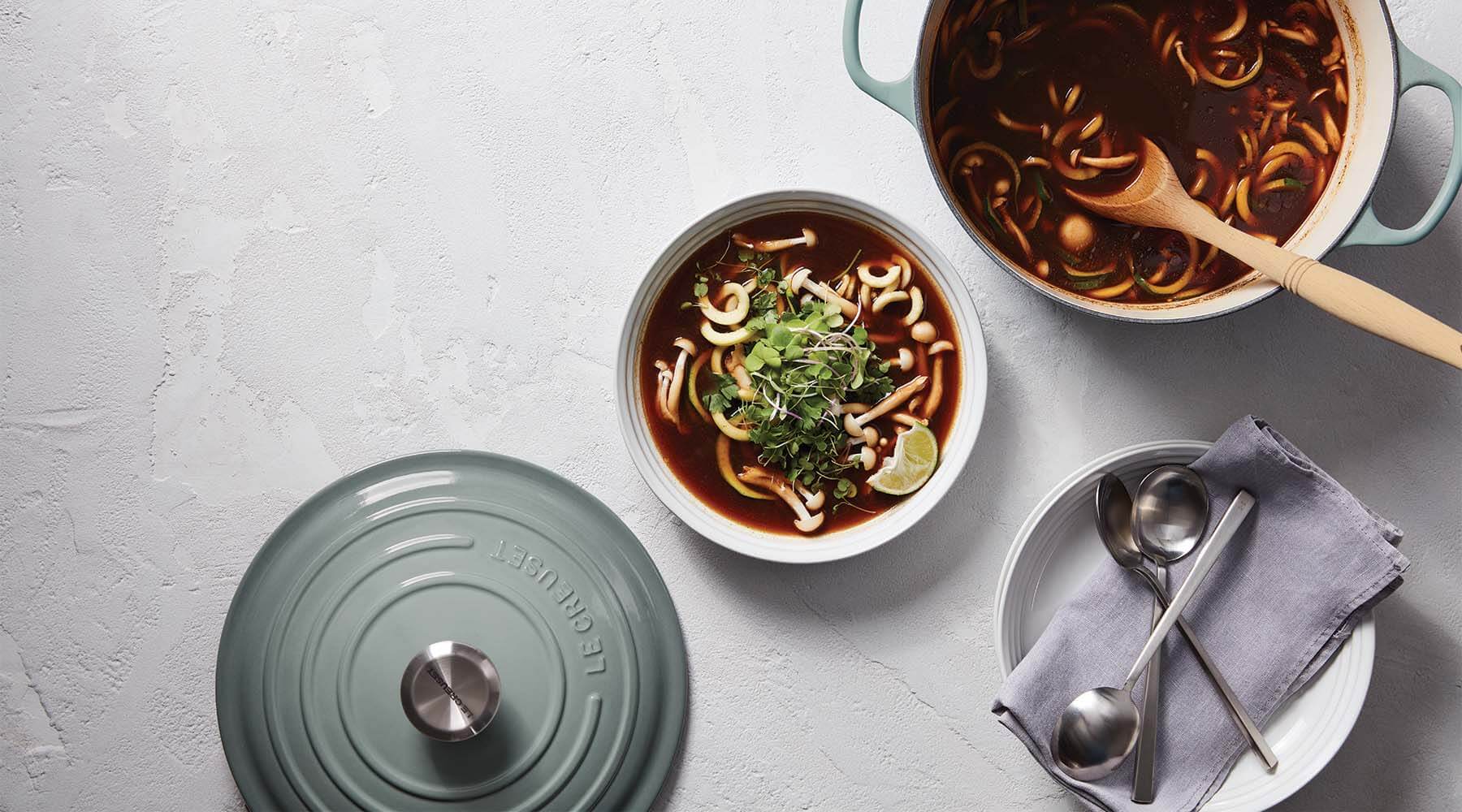 Spicy Vegetable Soup With Zucchini Noodles & Mushrooms - Recipe – Potters Cookshop