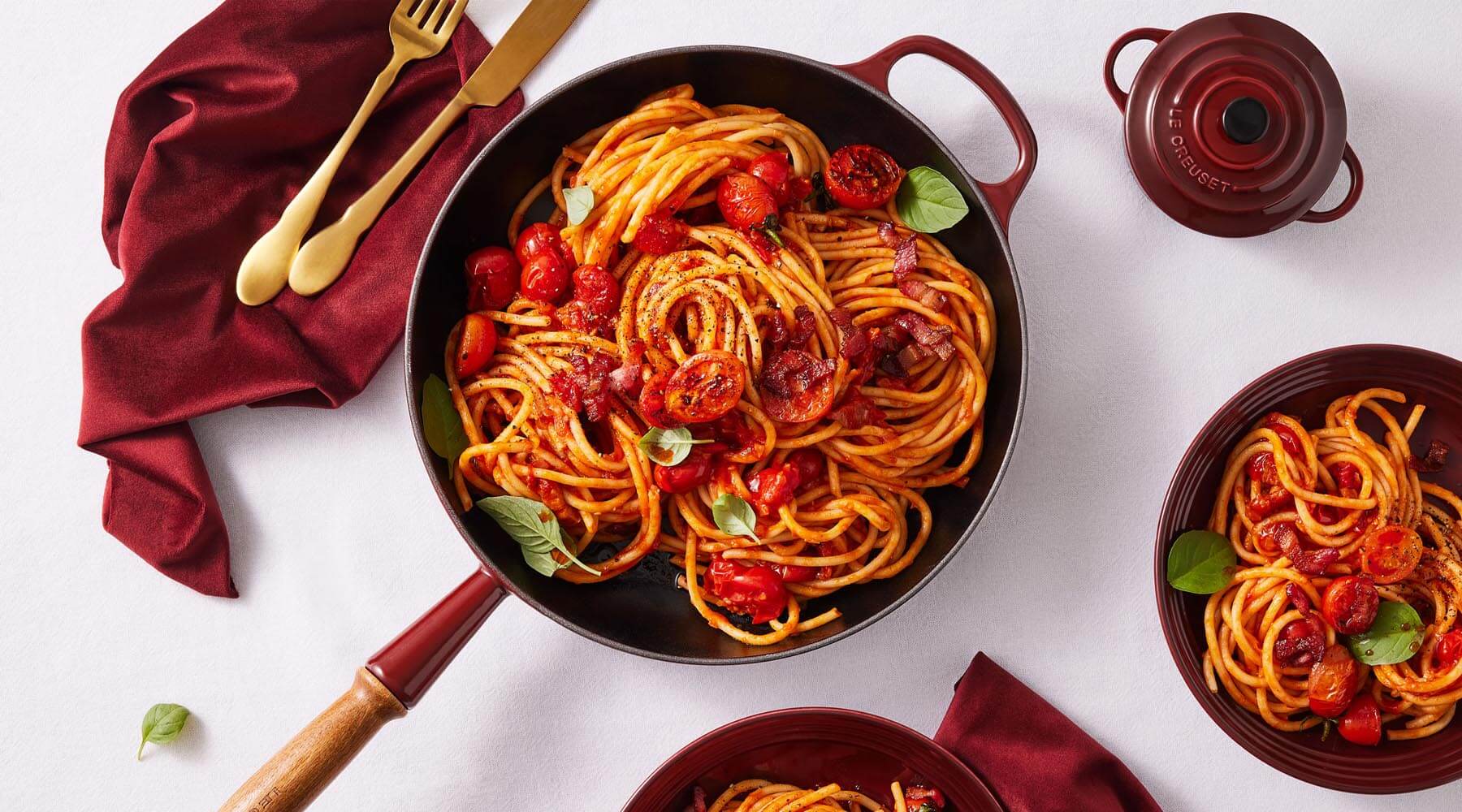 Le Creuset | Bucatini All 'Amatriciana Recipe – Potters Cookshop