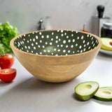 Dexam Sintra Mango Wood Spotted Salad Bowl - Olive Green