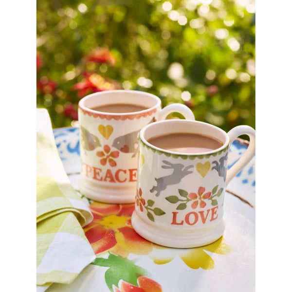 Emma Bridgewater Lovebirds Coral Set Of 2 Half Pint Mugs - Love & Peace