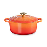 Le Creuset Limited Edition Signature 24cm Cast Iron Round Casserole - Flamme Doree