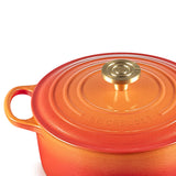 Le Creuset Limited Edition Signature 24cm Cast Iron Round Casserole - Flamme Doree