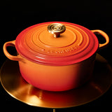 Le Creuset Limited Edition Signature 24cm Cast Iron Round Casserole - Flamme Doree