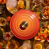 Le Creuset Limited Edition Signature 24cm Cast Iron Round Casserole - Flamme Doree