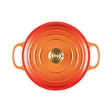 Le Creuset Limited Edition Signature 24cm Cast Iron Round Casserole - Flamme Doree