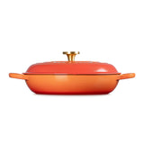 Le Creuset Limited Edition Signature 30cm Cast Iron Round Shallow Casserole - Flamme Doree