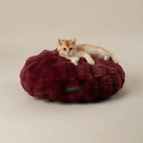 Scruffs Festive Fur 50cm Round Cat Bed - Burgundy