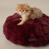Scruffs Festive Fur 50cm Round Cat Bed - Burgundy