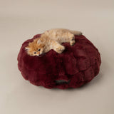 Scruffs Festive Fur 50cm Round Cat Bed - Burgundy