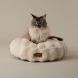 Scruffs Festive Fur 50cm Round Cat Bed - Cream