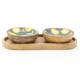 Candlelight Sicilian Orchard 3-Piece Mango Wood Dipping Bowl Set - Lemons
