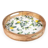 Candlelight 30cm Mango Wood Round Serving Tray - Lemons & Leaves