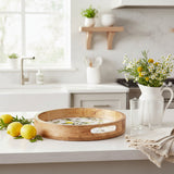 Candlelight 30cm Mango Wood Round Serving Tray - Lemons & Leaves