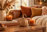 Candlelight 16cm Mango Wood Fruit Ornament With Metal Stem - Pumpkin