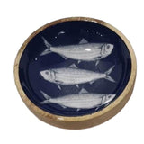 Candlelight 13cm Mango Wood Round Dish - Sardines - Navy