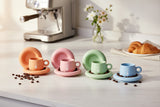 Bialetti Mercato Della Frutta Set of 4 90ml Espresso Cups & Saucers - Mixed Colours