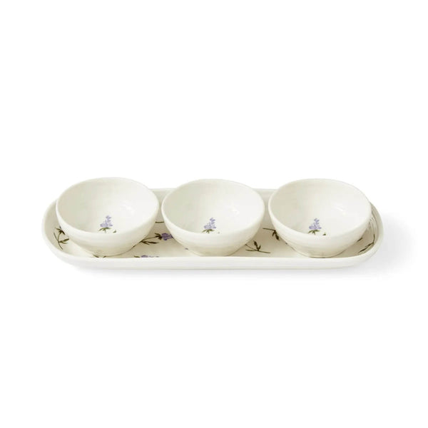 Sophie Conran Porcelain 3 Dip Bowls & Tray Set - Lavandula