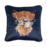 Wrendale Designs by Hannah Dale Embroidered Cushion - Daisy Coo - Highland Cow
