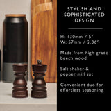 Cole & Mason London 13cm Beech Wood Salt Shaker & Pepper Mill Set - Chocolate
