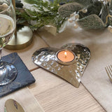 Selbrae House Hand Hammered Stainless Steel Heart Tea Light Holder - Silver