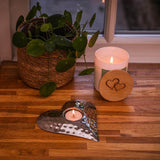 Selbrae House Hand Hammered Stainless Steel Heart Tea Light Holder - Silver