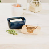 Selbrae House Blue Ceramic Butter Dish - Highland Cow