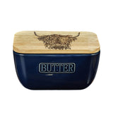 Selbrae House Blue Ceramic Butter Dish - Highland Cow