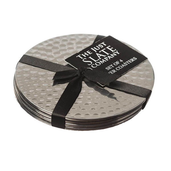 Selbrae House Flat Hammered Stainless Steel Set of 4 Coasters - Silver