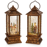 Premier Christmas 27cm Warm White Glitter Water Spinner - Antique Lantern - Assorted
