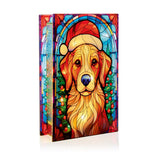 Premier 21cm x 13cm LED Stained Glass Decoration - Dog With Santa Hat