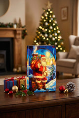 Premier 21cm x 13cm LED Stained Glass Decoration - Santa On Chimney