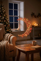 Premier 45cm 500 LED Twinkling Crescent Moon With Gold Frame - Red & Warm White