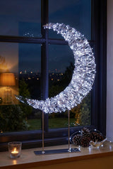 Premier 45cm 500 LED Twinkling Crescent Moon With Silver Frame - White