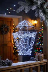 Premier 45cm 600 LED Twinkling Hanging Lantern With Silver Frame - White