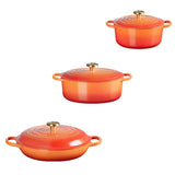 Le Creuset Limited Edition Signature Cast Iron 3-Piece Casserole Dish Set - Flamme Doree
