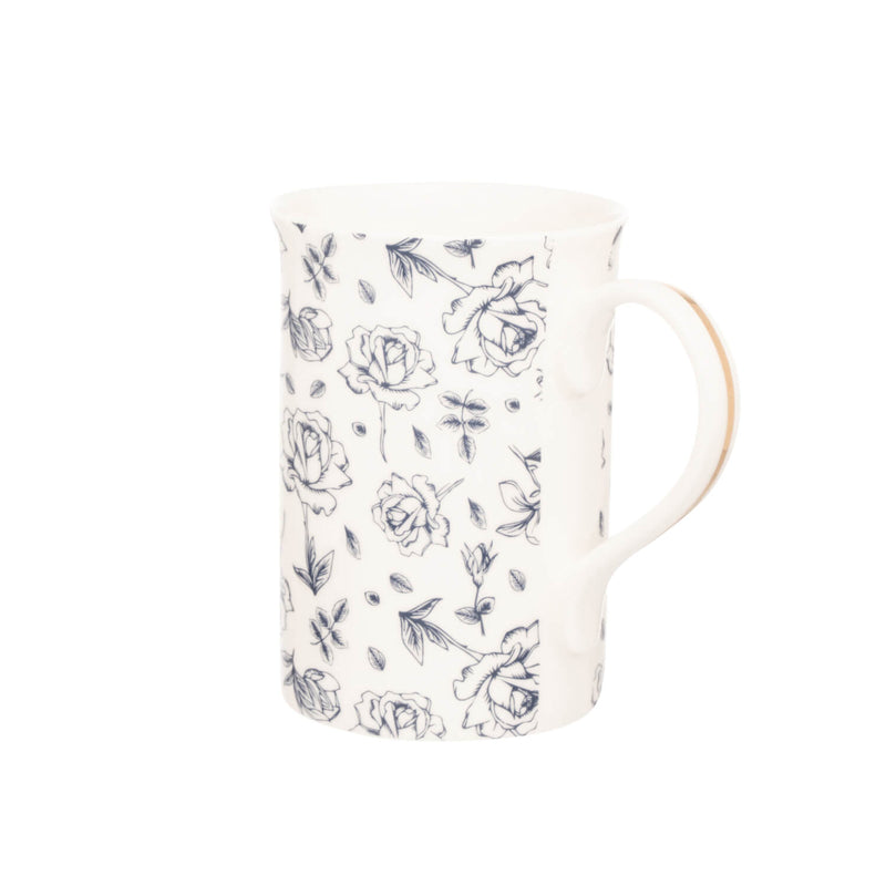 Siip Floral Fluted China 300ml Mug - White/Navy