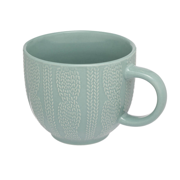 Siip Embossed Knit Stoneware 420ml Mug - Turquoise