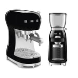 Smeg 50's Style Retro ECF02 Espresso Coffee Machine & CGF11 Coffee Grinder - Black