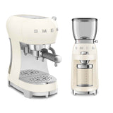 Smeg 50's Style Retro ECF02 Espresso Coffee Machine & CGF11 Coffee Grinder - Cream