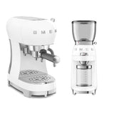 Smeg 50's Style Retro ECF02 Espresso Coffee Machine & CGF11 Coffee Grinder - White