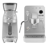 Smeg EMC02 Mini Pro Espresso Coffee Machine & CGF02 Stainless Steel Coffee Grinder - Matte White