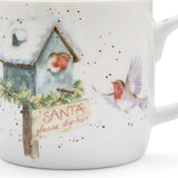 Wrendale Designs by Hannah Dale Christmas 310ml Mug - Santa Stop Here - Robin