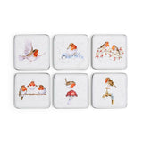 Wrendale Designs by Hannah Dale Set of 6 Christmas Coasters - Festive Friends - Robins