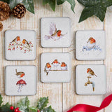 Wrendale Designs by Hannah Dale Set of 6 Christmas Coasters - Festive Friends - Robins