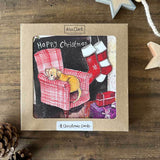Alex Clark Pack Of 8 Christmas Cards - Happy Christmas - Dog & Armchair