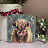 Alex Clark Christmas Coaster - Highland Cow