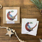 Alex Clark Pack Of 10 Little Foiled Luxury Christmas Cards - Pheasant & Holly