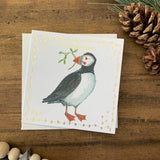 Alex Clark Pack Of 10 Little Foiled Luxury Christmas Cards - Puffin & Mistletoe