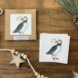 Alex Clark Pack Of 10 Little Foiled Luxury Christmas Cards - Puffin & Mistletoe