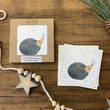 Alex Clark Pack Of 10 Little Foiled Luxury Christmas Cards - Hedgehog & Snowflake